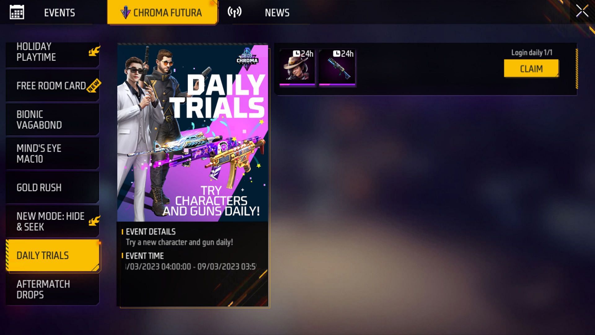 Daily Trial rewards have been refreshed (Image via Garena)